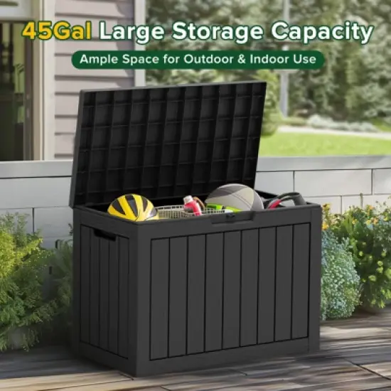 FURNIinspire Deck Boxes, 45 Gallon Portable Storage Box with Waterproof and Weather-resistant for Furniture Garden Tools, Black, 30.7"*17.1"*22" image {2}