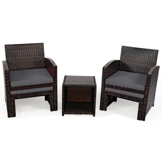 Costway 5PCS Patio Rattan Wicker Furniture Set Sofa Ottoman W/ Cushions image {8}