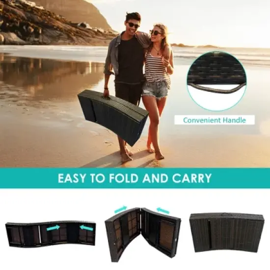 Costway 2PCS Patio Rattan Folding Lounge Chair Chaise Adjustable White\Turquoise Cushion image {6}