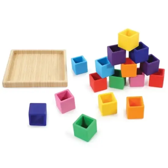 Hudson Baby Infant and Toddler Silicone Block Set with Wood Tray, Multicolor, One Size image {1}