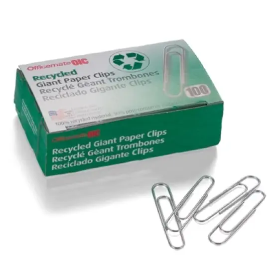 Officemate Recycled Paper Clips, Giant Gem, 100/Box, 5 Boxes image {1}