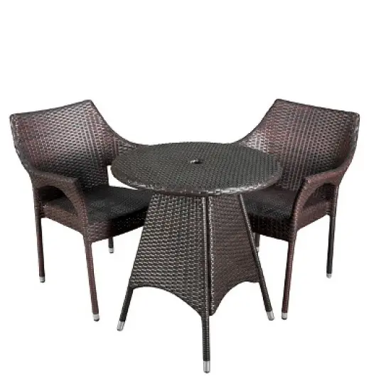 Ceylon 3-piece Wicker Patio Bistro Set - Brown - Christopher Knight Home image {1}