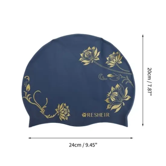 Unique Bargains Silicone Waterproof Lotus Printed Swim Cap 1 Pc image {3}