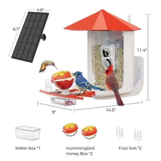 PerchMe&trade; AI-Recognition Smart Bird Feeder with Camera, Solar-Powered (Vermilion Canopy) image {9}