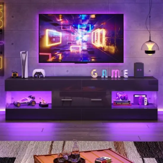 Bestier Black High Gloss TV Stand for TV up to 65" LED Television Entertainment Center Modern TV Cabinet with Storage Drawers image {6}