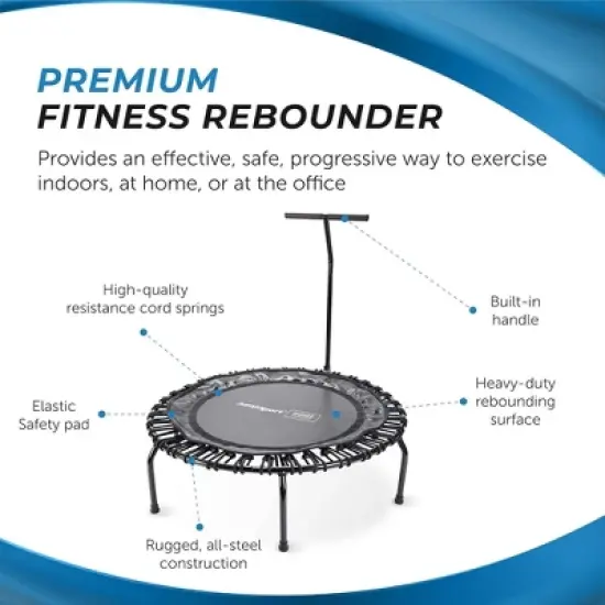 JumpSport Compact Round Lightweight 22 Pound Stable Bounce Home and Gym Fitness Indoor Mini Rebounder Trampoline for Adults, Black image {2}