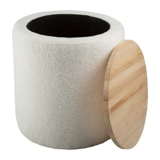 Lavish Home Storage Ottoman with Wood Top, Cream image {10}