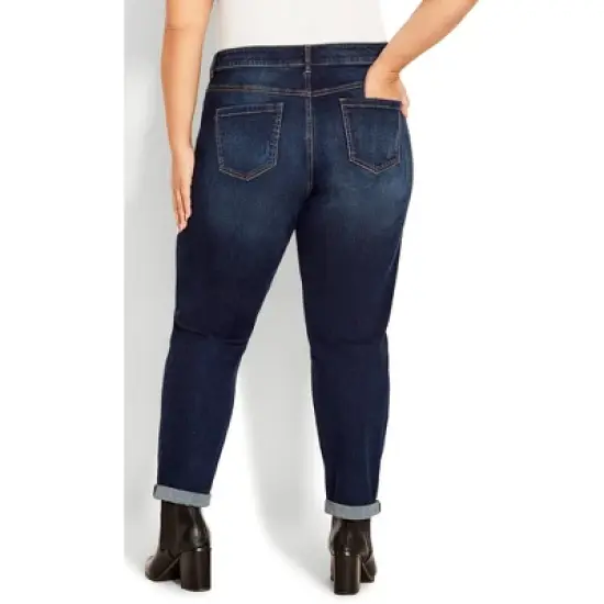 Women's Plus Size Girlfriend Rip Jean Dark Wash - tall | AVENUE image {3}