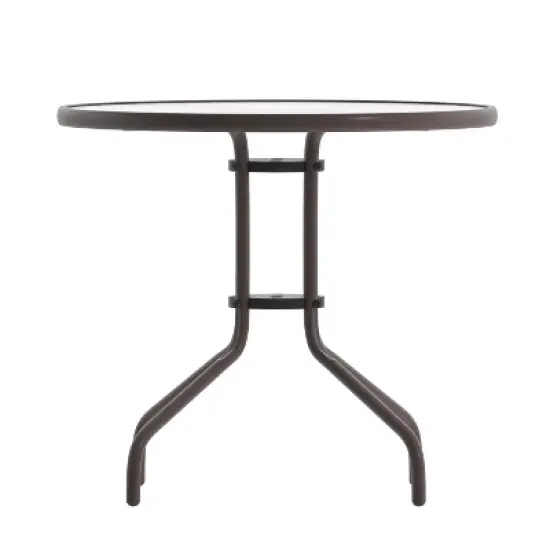 Emma and Oliver 31.5'' Round Glass Top Metal Table with 4 Aluminum Slat Stack Chairs image {11}