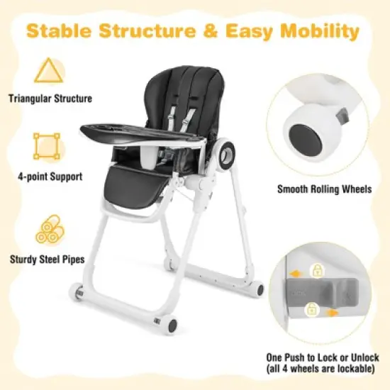 Infans Baby High Chair Foldable Feeding Chair w/ 4 Lockable Wheels image {3}