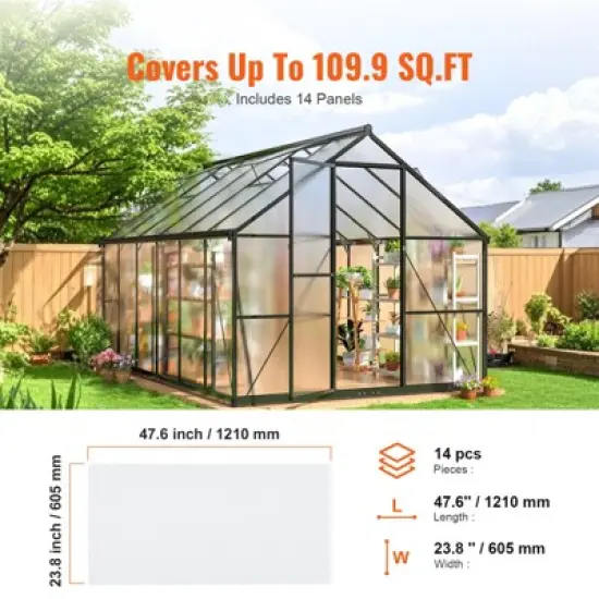 VEVOR 14 Pack Polycarbonate Greenhouse Panels, 2' X 4' X 0.32'' Roof Panels Sheets, Waterproof UV Protected Corrugated Plastic Roofing image {6}