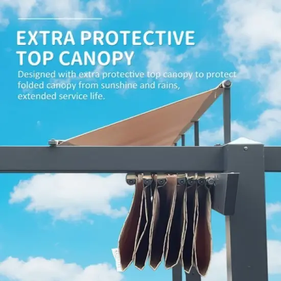 DOMETOUR 11x16 FT Outdoor Retractable Pergola with Weather-Resistant Canopy, Aluminum Patio Gazebo for Garden/Courtyard, Khaki image {2}