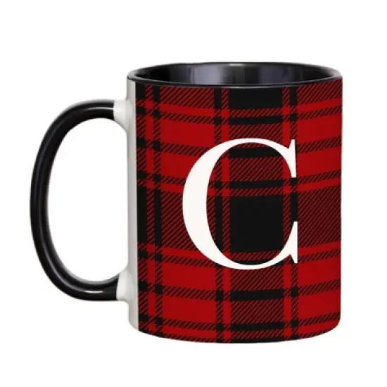 Personalization Mall Christmas Red Plaid Initial Coffee Mug image {5}