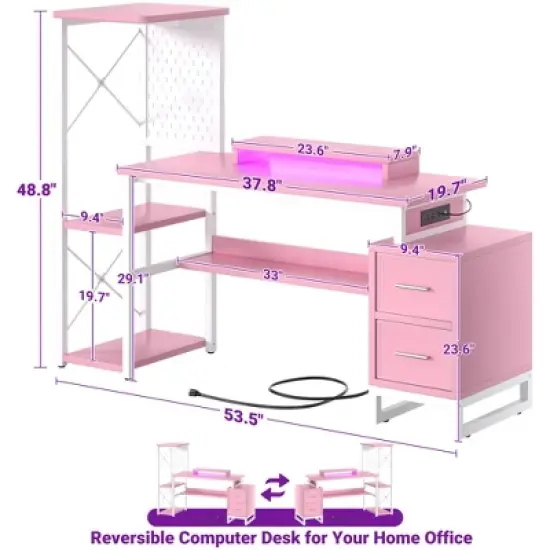 Ahealpus Computer Desk with Power Outlets and Fabric Drawers image {7}