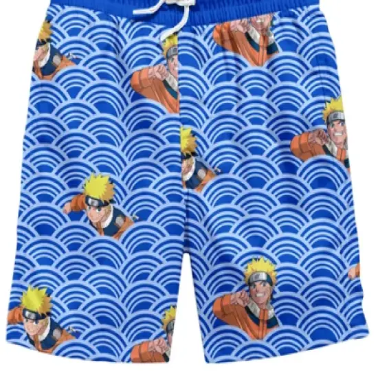 Naruto Character In Waves Boy's Blue Swim Trunks Shorts image {2}