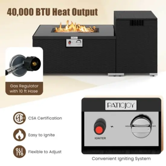 Costway 2 PCS Outdoor Rattan Fire Table Set with Tank Cover Tempered Glass Tabletop Brown/Black/Gray image {5}