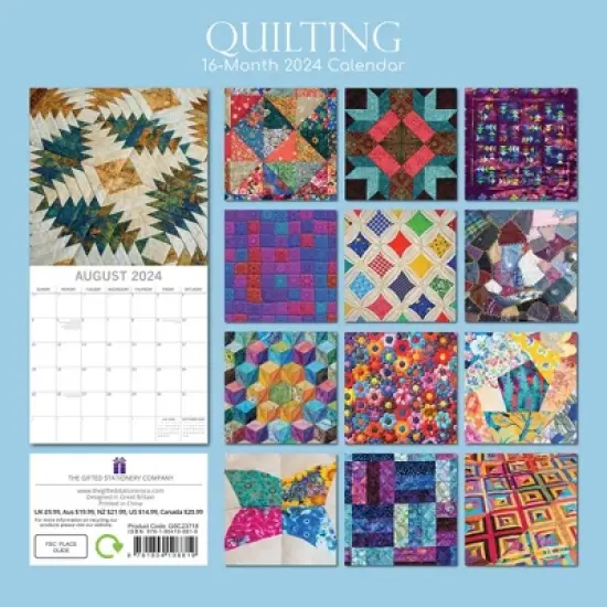 The Gifted Stationery 2024 Square Wall Calendar, Quilting, 16-Month Lifestyles Theme with 180 Reminder Stickers (12x12 In) image {3}