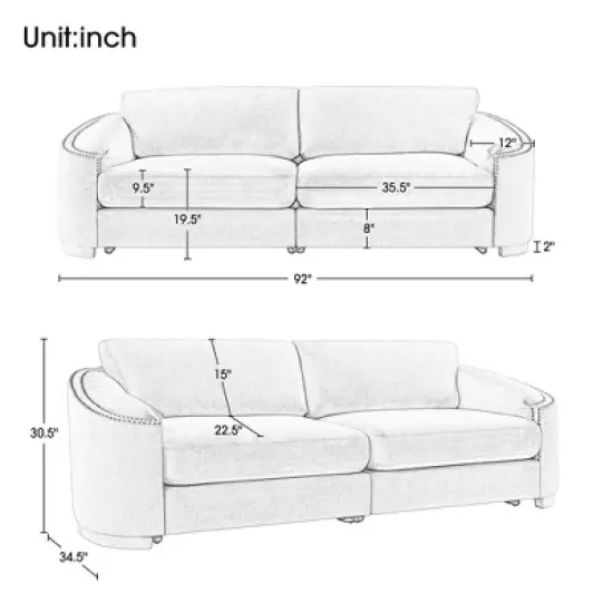 Stylish Sofa with Semilunar Arm, Rivet Detailing, and Solid Frame-ModernLuxe image {2}