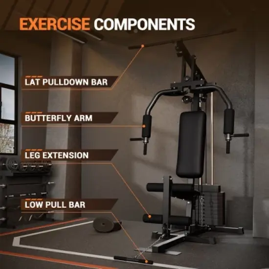 COZONY Home Gym Multifunctional Workout Station with Pulley System,  100 lb Weight Stack image {3}