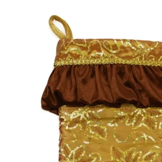 Northlight 19" Gold Sequined Floral Venetian Style Ruffle Cuff Christmas Stocking image {2}