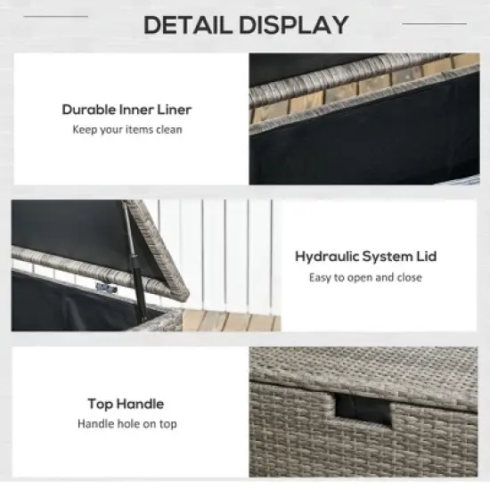 Gulches 113 Gallon Deck Box, Rattan Outdoor Storage Box, Waterproof Storage Container for Indoor,  Furniture Cushions, Pool Toys, Garden Tools, Gray image {2}