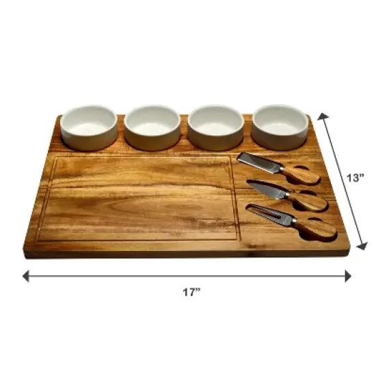 Picnic at Ascot - Large Personalized Monogrammed Premium Acacia Charcuterie Board Set with Ceramic Bowls & Cheese Knives - 17" x 13" image {3}