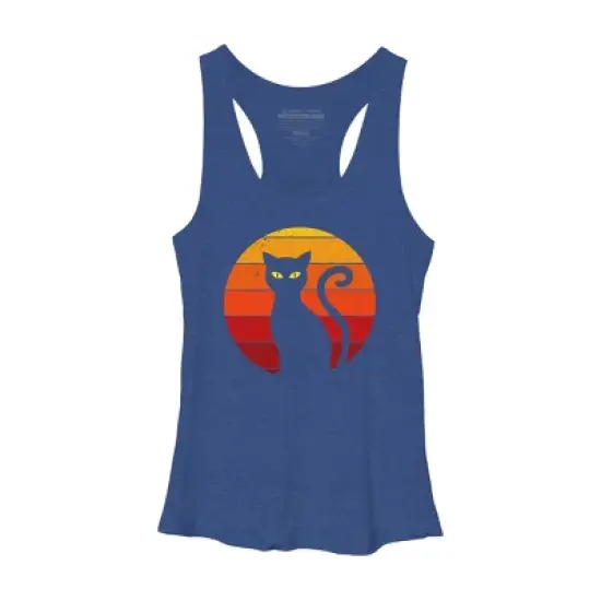 Women's Design By Humans Vintage Retro Sunset Halloween Black Cat I By lemonpepper Racerback Tank Top image {5}
