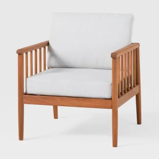 Saracina Home Modern Boho Eucalyptus Outdoor Spindle Arm Chair with Cushions
 image {3}