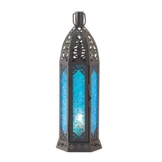 13" Iron Floret Outdoor Lantern Blue - Zingz & Thingz image {2}