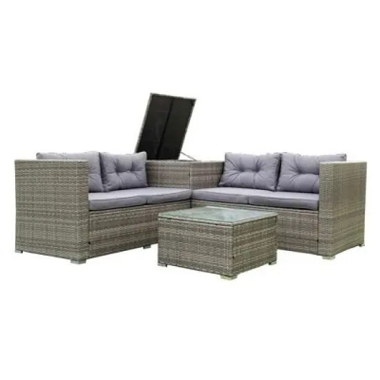 4pc Wicker Patio Seating Set with Cushions - Gray - GODEER image {14}