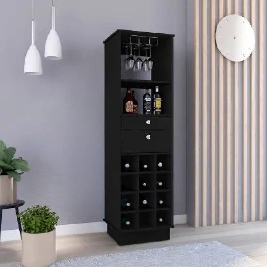 Gulches Elegant Black Manufactured Wood Storage Unit with 2 Drawers, 2 Shelves, 6 Cubbies 5''H x 5''W and Solid Base image {6}
