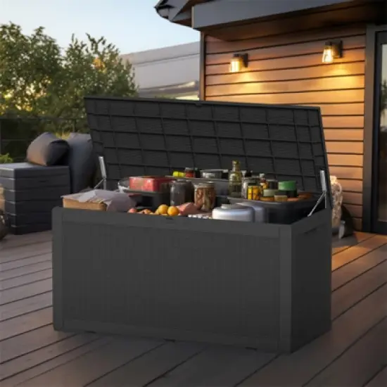DSVIMOY Deck Boxes, 4-Piece 100 Gal Outdoor Storage Deck Box, Small Patio Storage Bin for Garden Tools, Black, 48.03"*21.46"*24.53" image {1}