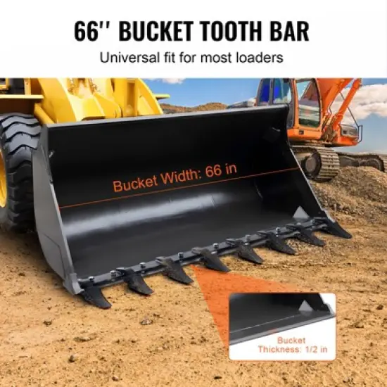 VEVOR Bucket Tooth Bar, 66'', Heavy Duty Tractor Bucket 8 Teeth Bar for Loader Tractor Skidsteer, 4560 lbs Load-Bearing Capacity, Black image {5}