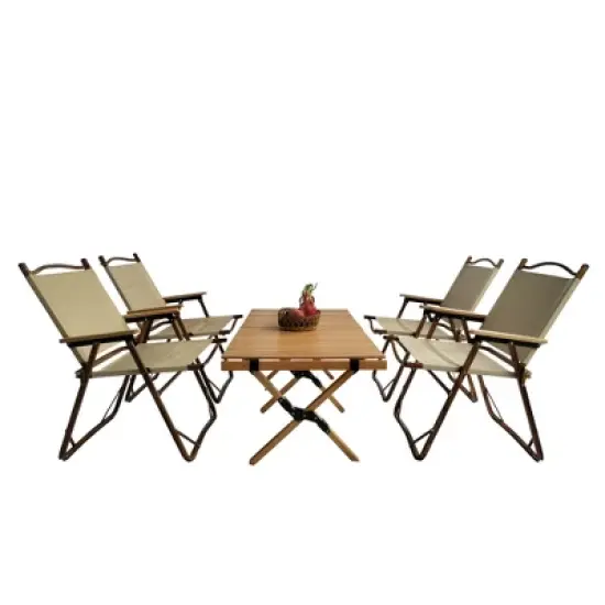 FIONECA Multi-Function Foldable Dining Set with 1 Table & 4 Chairs, Portable Indoor Outdoor Dining Furniture, Natural Finish image {4}