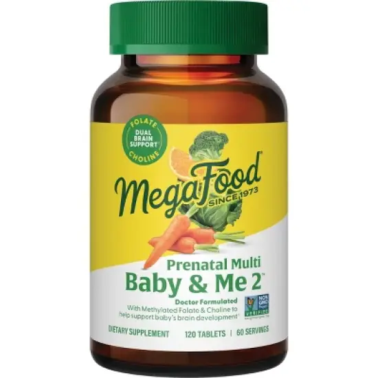 MegaFood Baby & Me 2 Prenatal Multi With Iron, Choline & Methylated Folate, Vegetarian, 120 Tablets image {7}