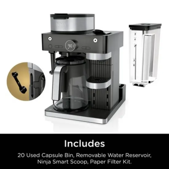 Ninja 12c/Single-Serve Espresso & Coffee Barista System &ndash; CFN601: Stainless Steel, Dishwasher-Safe, 60oz Capacity image {8}