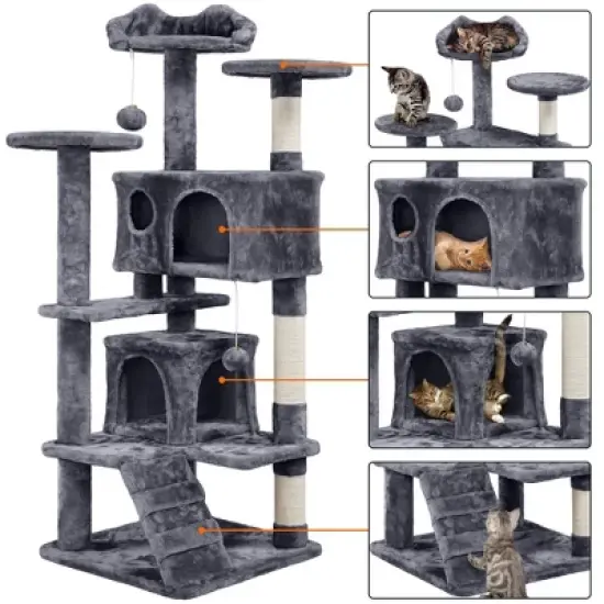 Yaheetech 54"H Cat Tree with 2 Condos for Kittens Small Cats image {3}