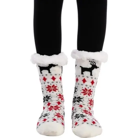 Joyfy 2 PCS Christmas Socks, Womens Soft Fleece Fuzzy Slipper Crew Socks, Holiday Birthday & Xmas Party Gifts image {7}