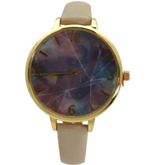OLIVIA PRATT NEBULA AND LINES SKINNY LEATHER STRAP WATCH image {1}