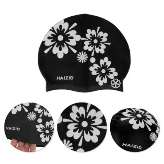 Unique Bargains Silicone Square Flower Pattern Waterproof Swim Cap 1 Pc image {2}