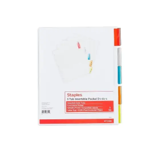 Staples Insertable Paper Dividers 5-Tab White with Multicolor Tabs 13496/11270 image {5}