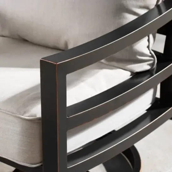 5pc Outdoor Dining Set with 42" Aluminum Square Damask Design Fire Table & Deep Seating Swivel Rocking Chairs - Oakland Living image {12}