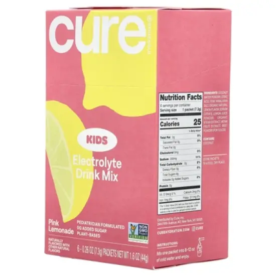 Cure Hydration Kids, Electrolyte Drink Mix, Pink Lemonade, 6 Packets, 0.26 oz (7.3 g) Each image {4}