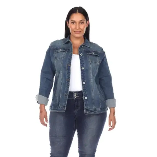 Women's Plus Size Classic Denim Jacket - White Mark image {7}