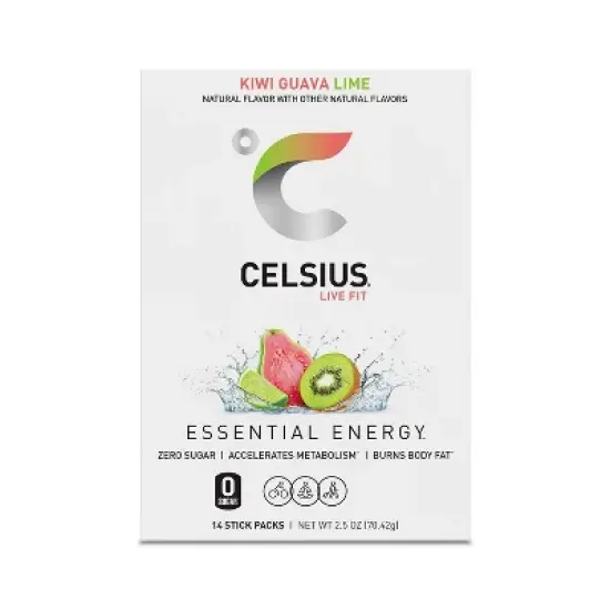 CELSIUS On The Go Powder Sticks Kiwi Guava Lime Essential Energy - 14pk Sticks image {4}