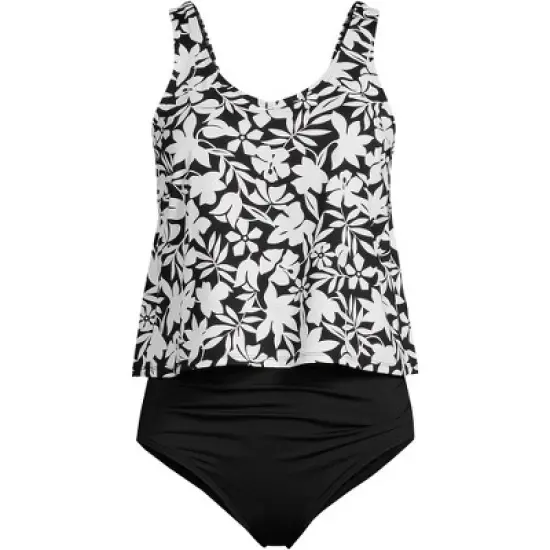 Lands' End Women's Chlorine Resistant V-neck One Piece Fauxkini Swimsuit Faux Tankini Top image {7}