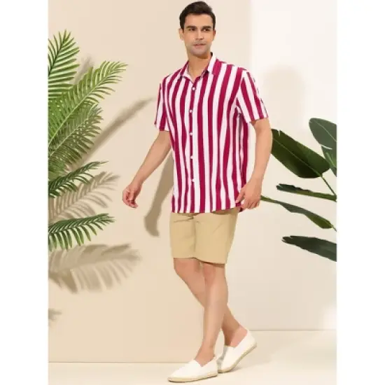 Lars Amadeus Men's Stripe Shirt Short Sleeved Color Block Button Down Beach Shirt image {3}