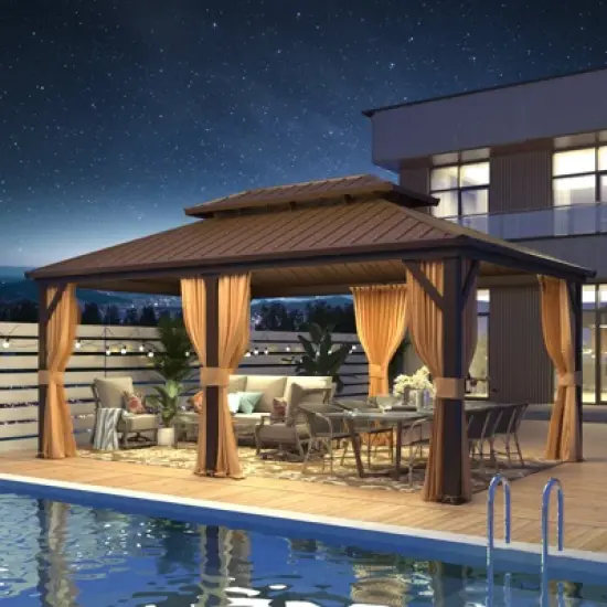 EROMMY Aluminum Patio Gazebo, Hardtop Gazebo With Galvanized Steel Roof And Aluminum Frame image {9}