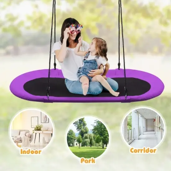 Infans 60" Saucer Tree Swing Surf Outdoor Adjustable Kids Giant Oval Platform Purple image {5}