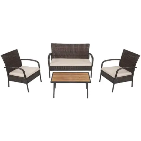 Costway 4PCS Patio Rattan Furniture Set Outdoor Conversation Set Coffee Table w/Cushions image {8}